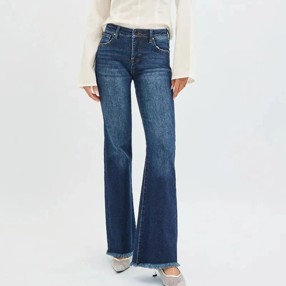 RISEN Full Size Tummy Control Mid Rise‎ Flare Jeans Plus Size